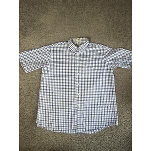 L.L. Bean Shirt Mens L Blue Check Short Sleeve Button Up Wrinkle Resistant